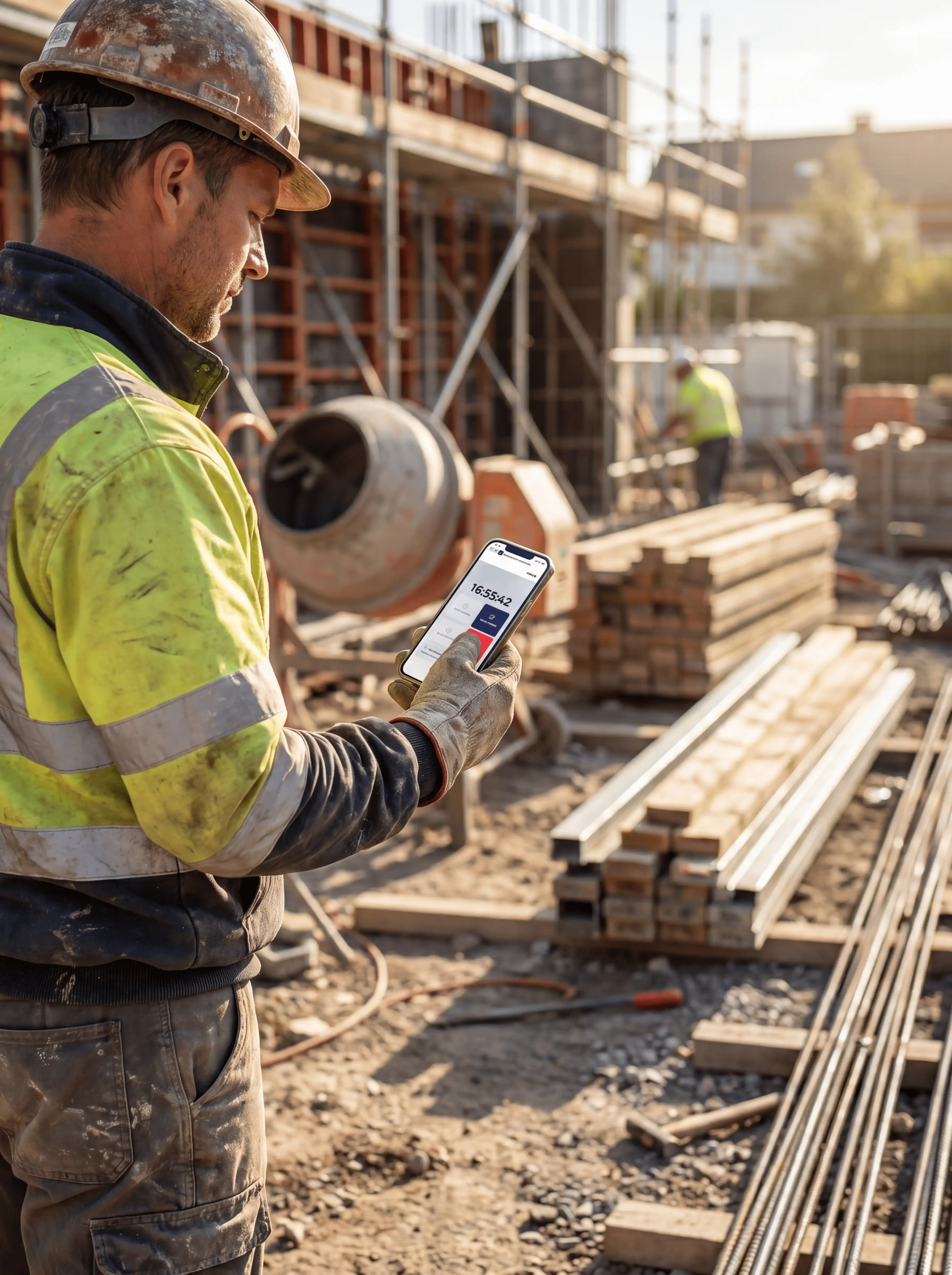 Uomo che timbra da remoto in cantiere